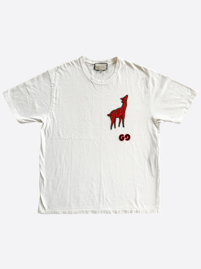 Gucci White Deer Embroidered T-Shirt