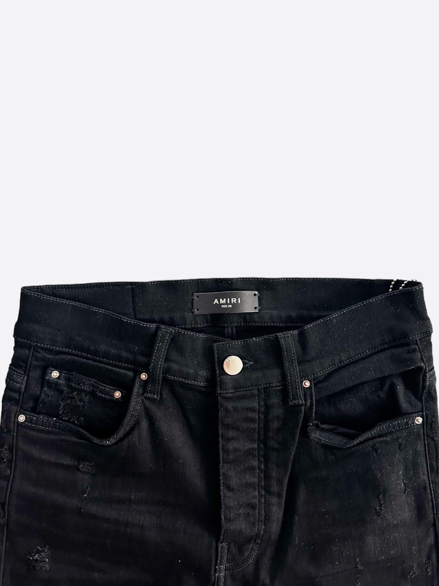 Amiri Black Serif Logo Distressed Jeans