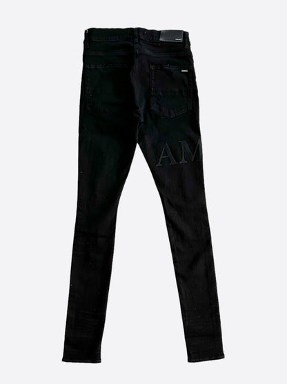 Amiri Black Serif Logo Distressed Jeans