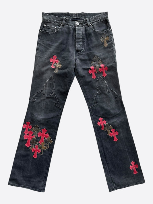 Chrome Hearts Black, Red & Camouflage Cross Patch Fleur Jeans