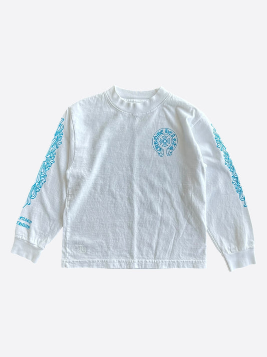 Chrome Hearts White & Blue Horseshoe Logo Longsleeve Kids's T-Shirt