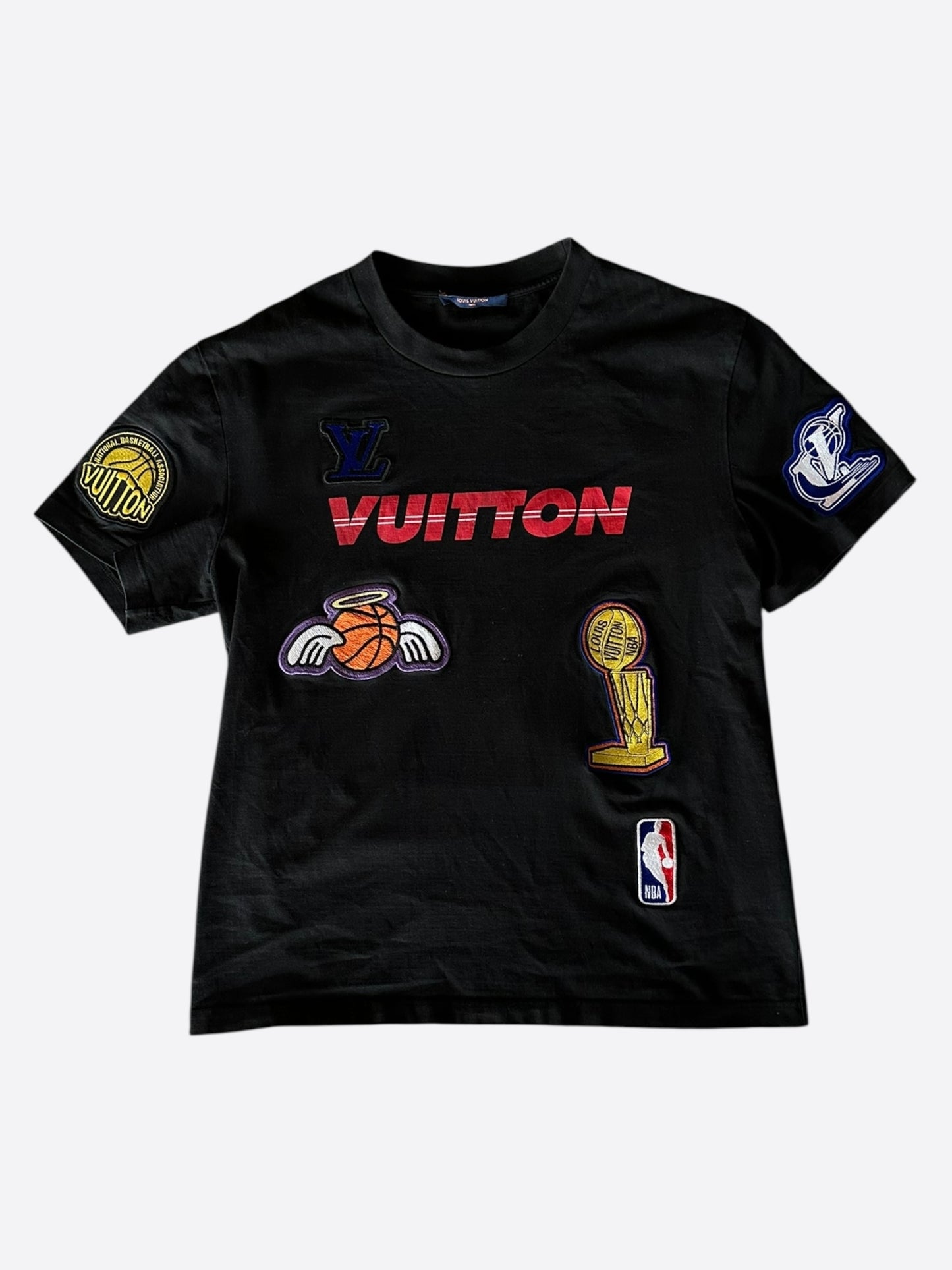 Louis Vuitton NBA Black Embroidered Patches T-Shirt