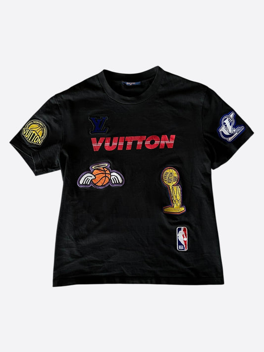 Louis Vuitton NBA Black Embroidered Patches T-Shirt