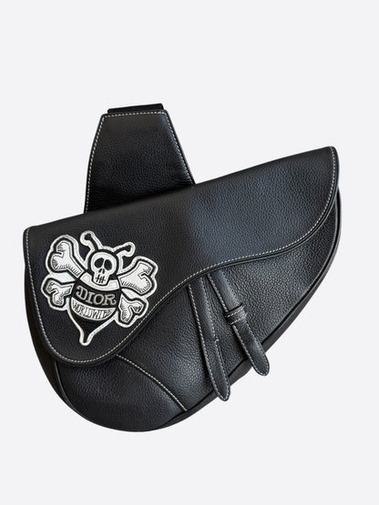 Dior Stussy Black Bee Logo Saddle Bag
