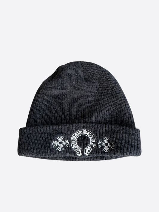 Chrome Hearts Black & White Horseshoe Logo Beanie