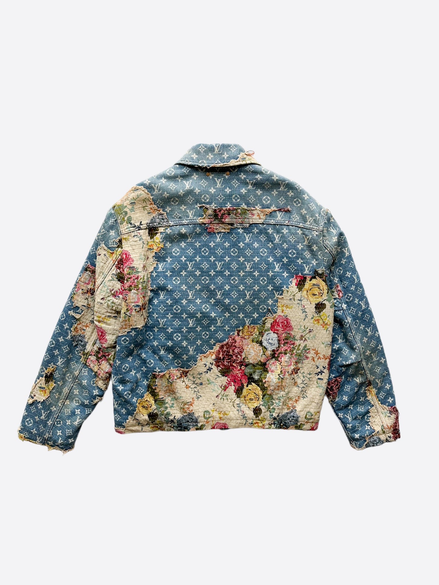 Louis Vuitton Blue Monogram Distressed Floral Workwear Jacket