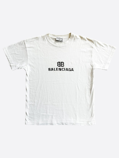 Balenciaga White & Black Pixel Logo T-Shirt