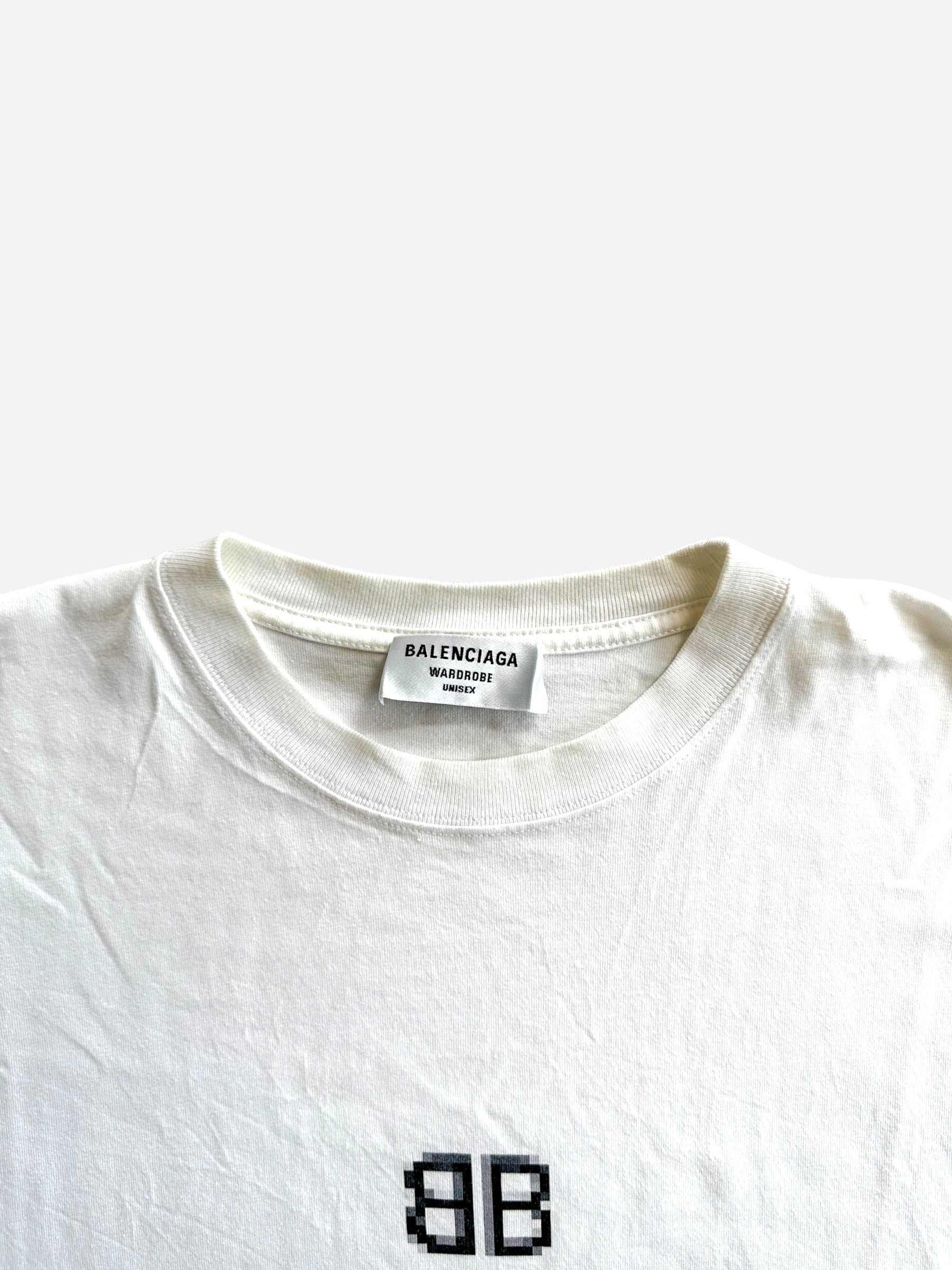 Balenciaga White & Black Pixel Logo T-Shirt – Savonches