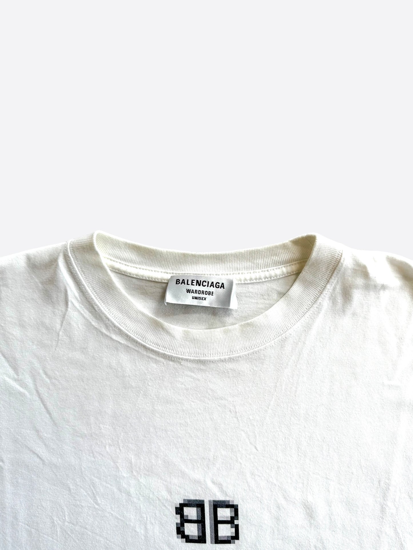 Balenciaga White & Black Pixel Logo T-Shirt