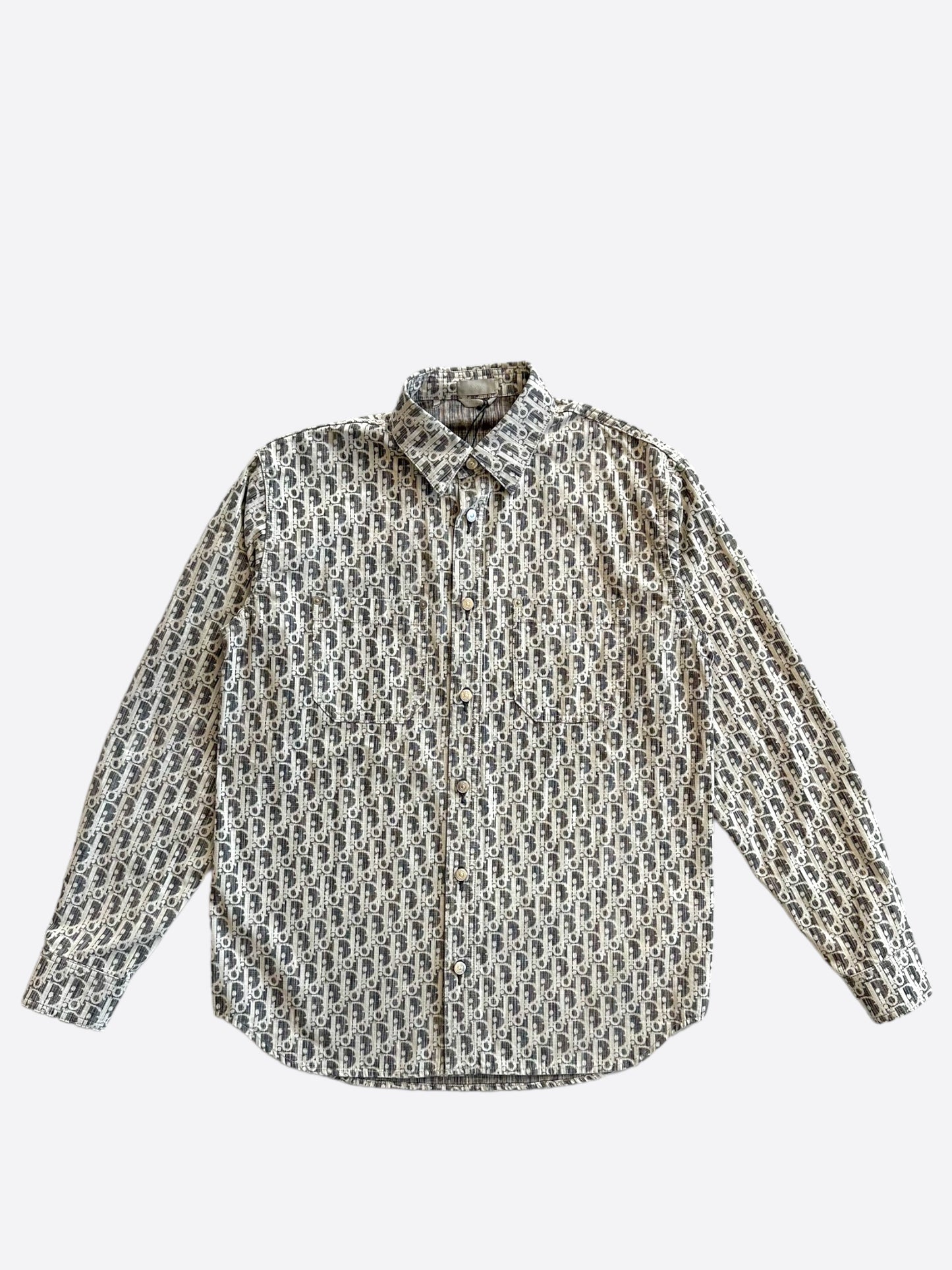 Dior Grey & White Oblique Button Up Shirt