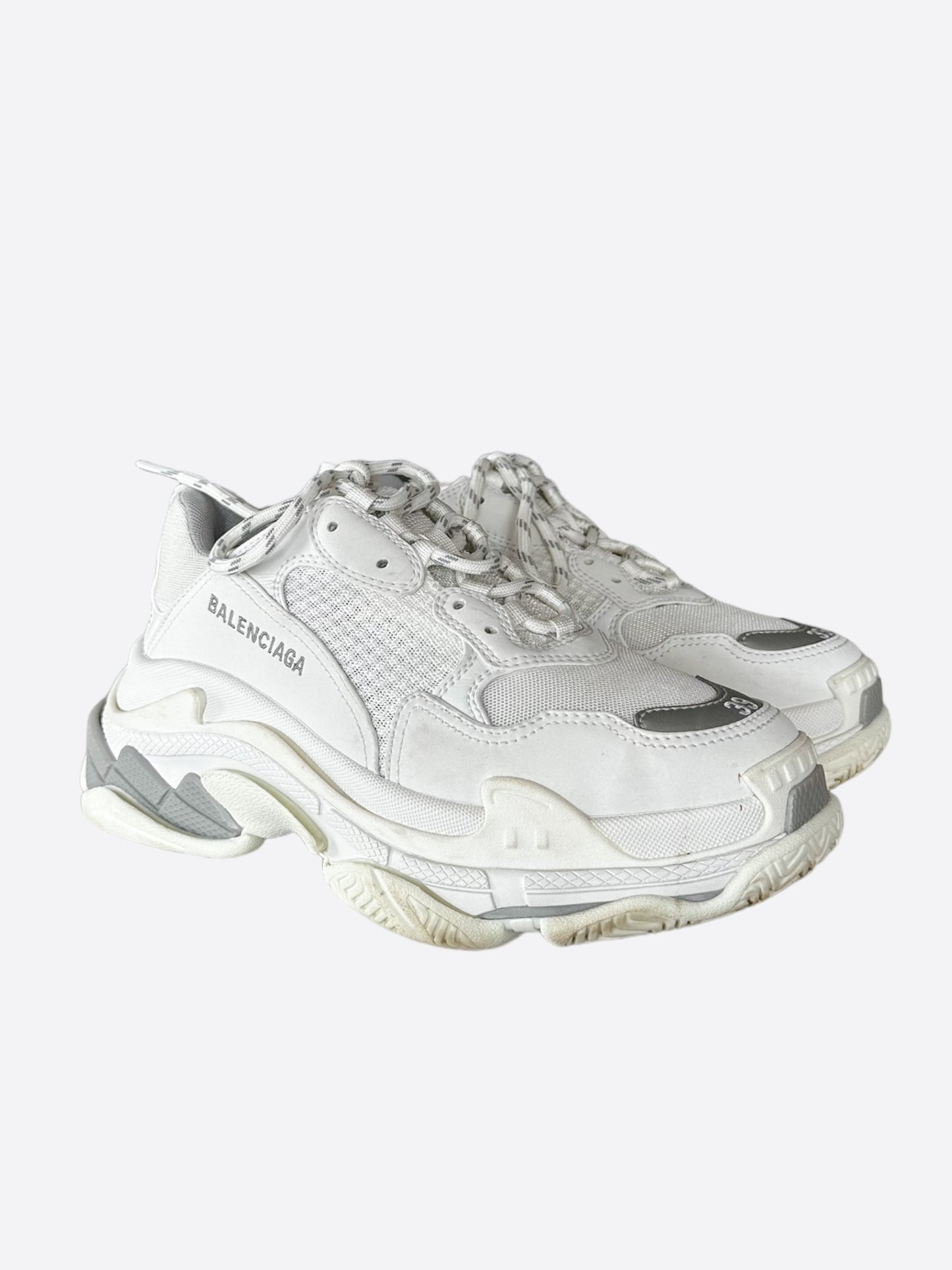 Balenciaga White & Grey Triple S Sneakers