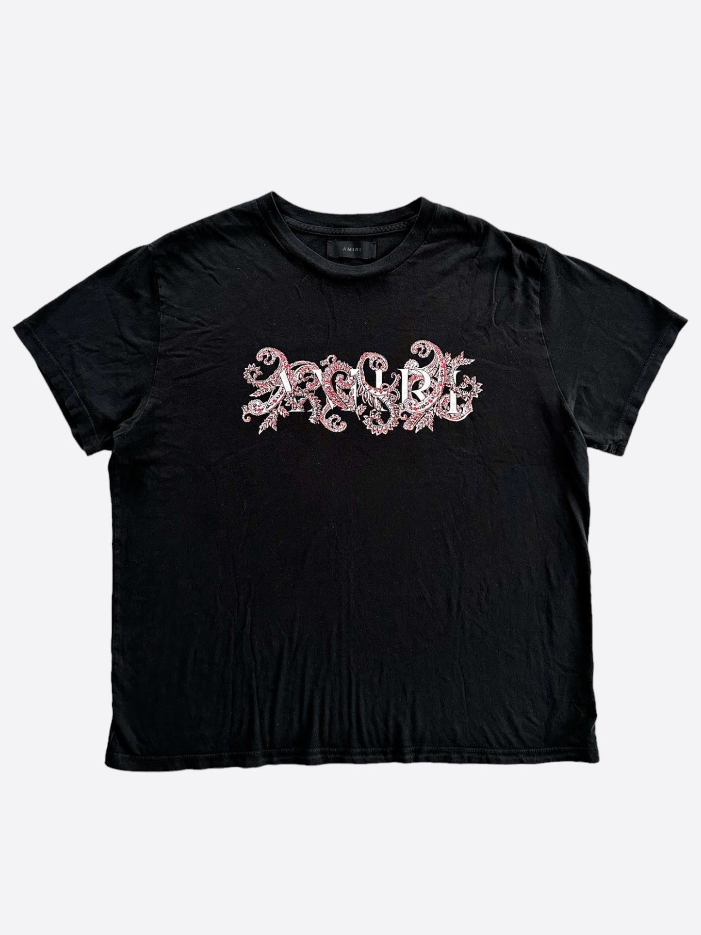 Amiri Black & Red Paisley Logo T-Shirt