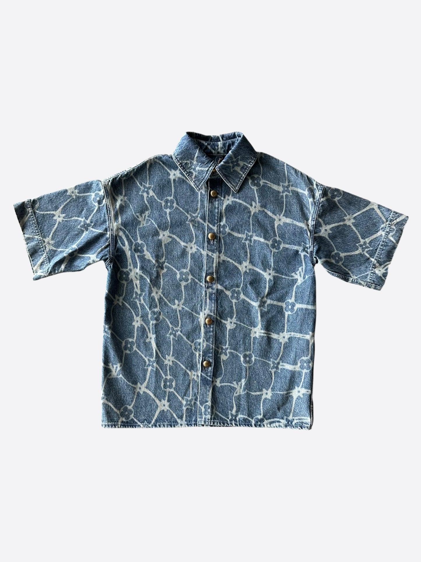 Louis Vuitton Blue & White Barb Wire Monogram Denim Shirt
