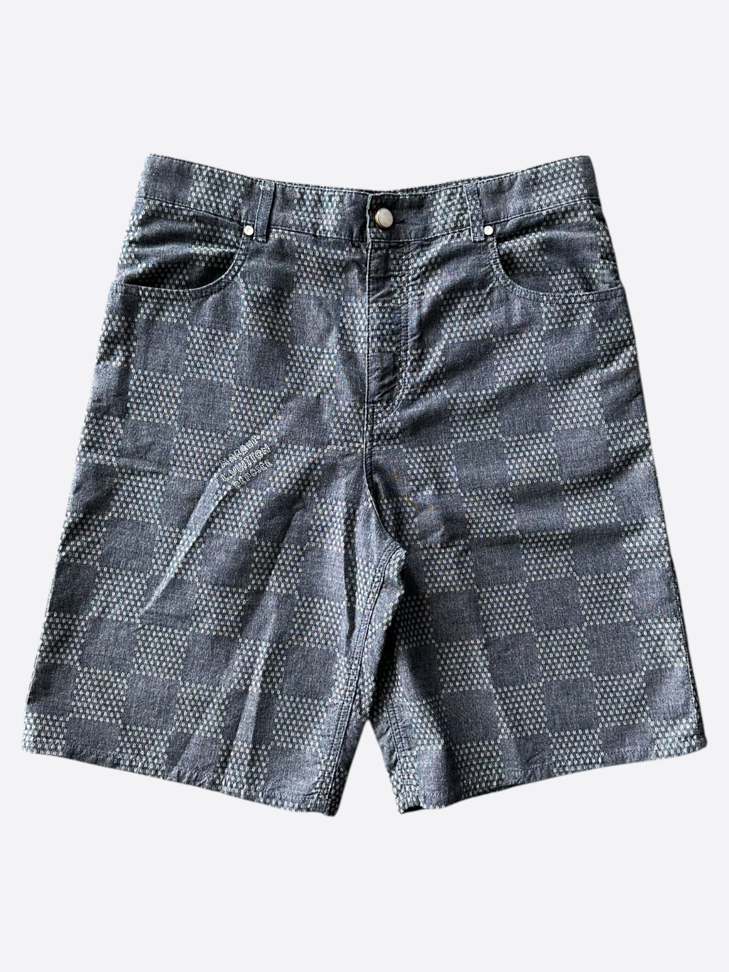 Louis Vuitton Blue & White Damier Denim Shorts