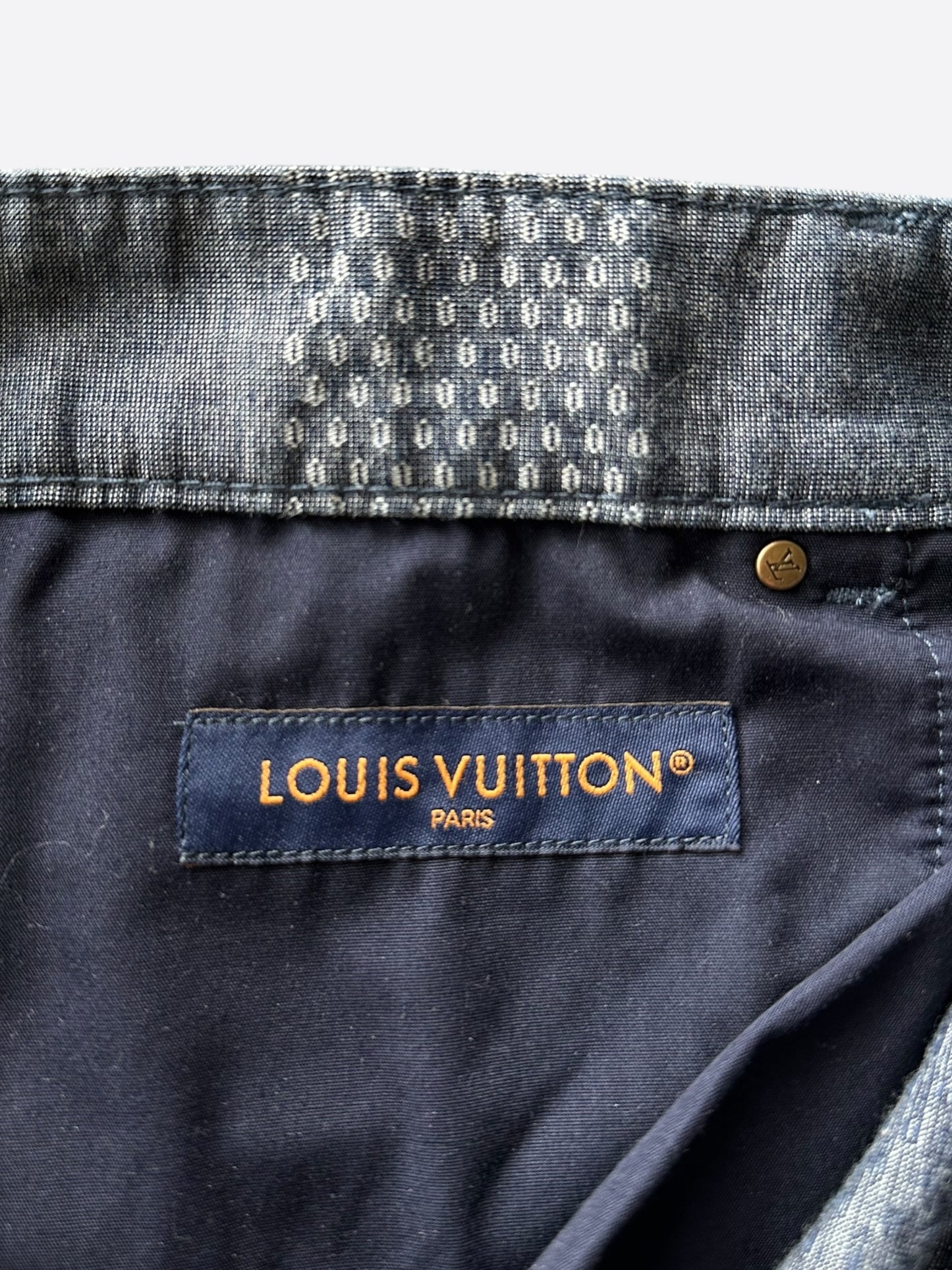 Louis Vuitton Blue & White Damier Denim Shorts