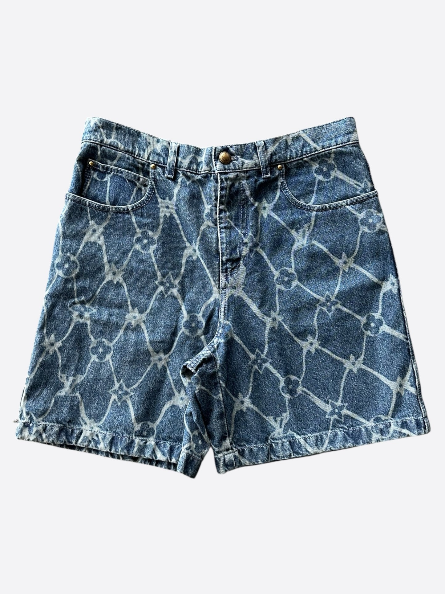 Louis Vuitton Blue & White Barb Wire Monogram Denim Shorts