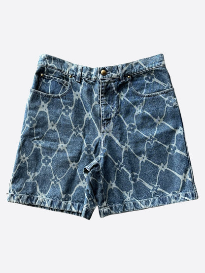 Louis Vuitton Blue & White Barb Wire Monogram Denim Shorts