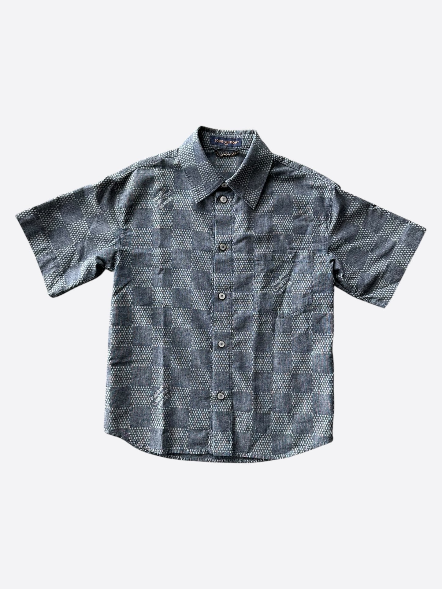 Louis Vuitton Blue & White Damier Denim Button Up Shirt