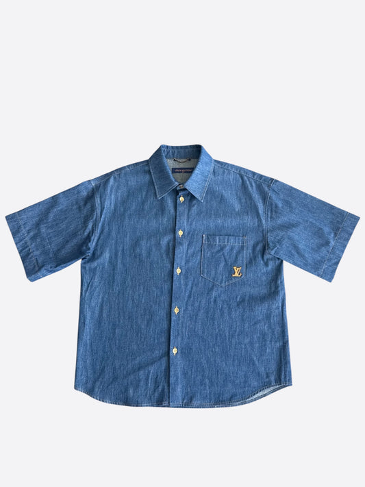 Louis Vuitton Blue & Gold Embroidered Denim Shirt