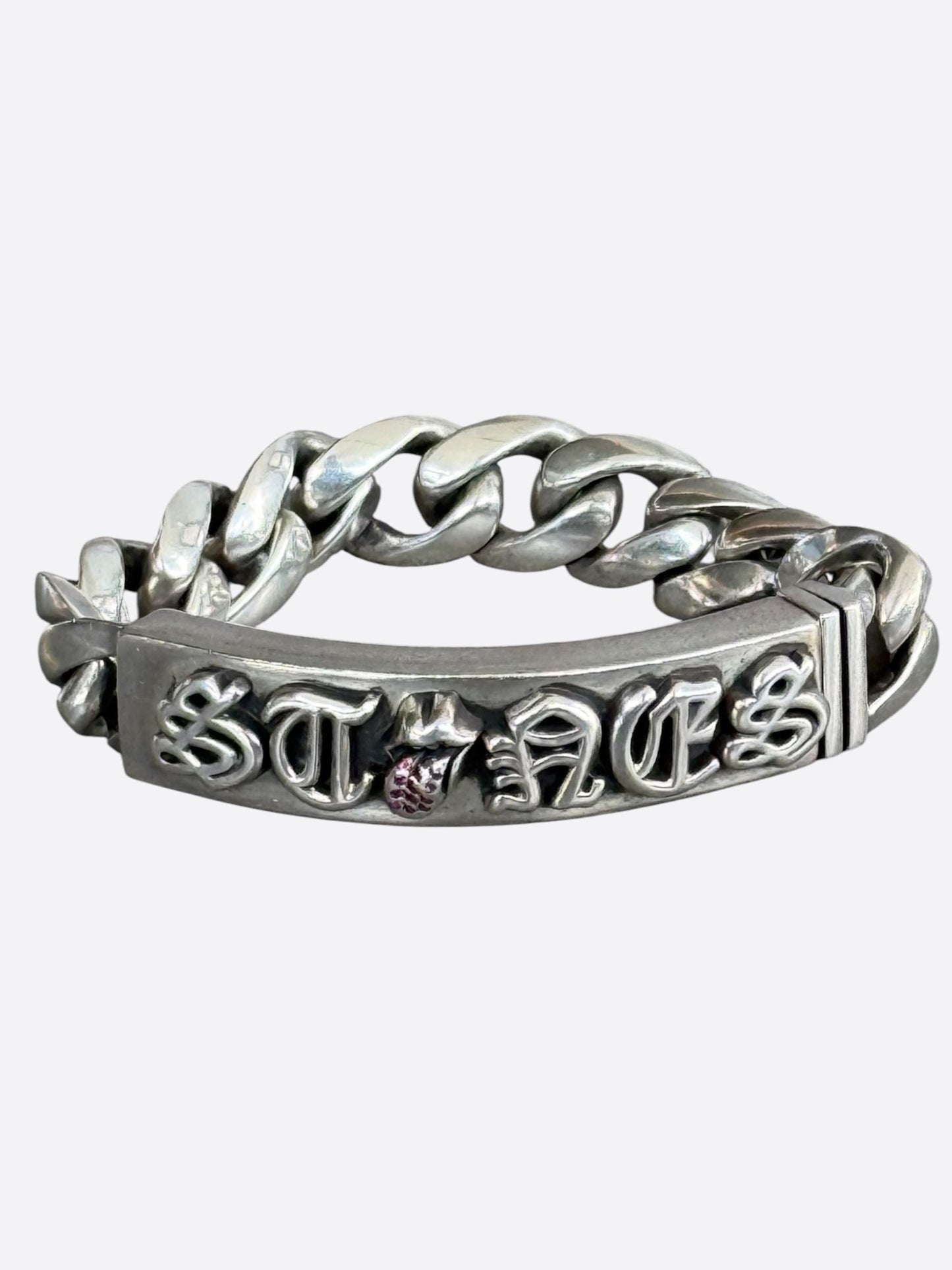 Chrome Hearts Rolling Stones Silver & Ruby Cuban Bracelet