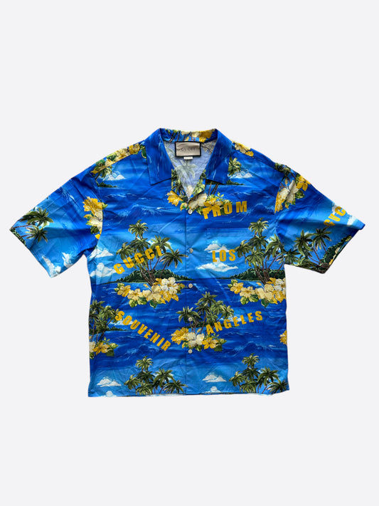 Gucci Blue Los Angeles Hawaiin Button Up Shirt