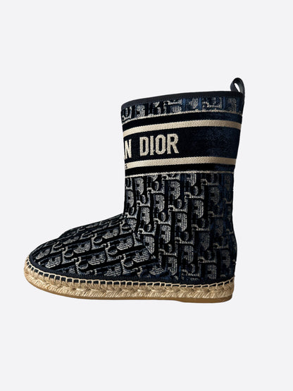 Dior Blue Oblique Velvet Espadrille Ankle Boots