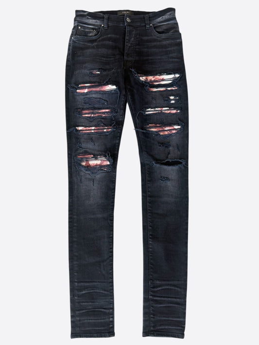 Amiri Aged Black Tie-Dye Patch Thrasher Jeans