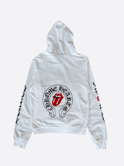 Chrome Hearts White & Black Rolling Stones Horseshoe Logo Zip Up Hoodie