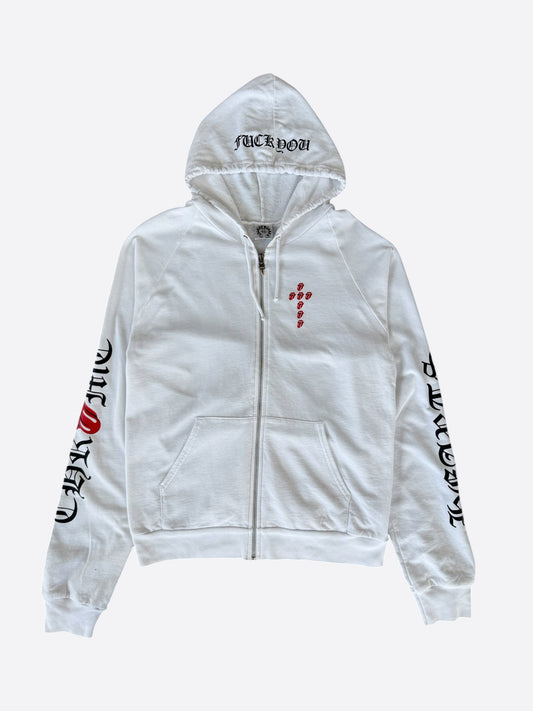Chrome Hearts White & Black Rolling Stones Horseshoe Logo Zip Up Hoodie