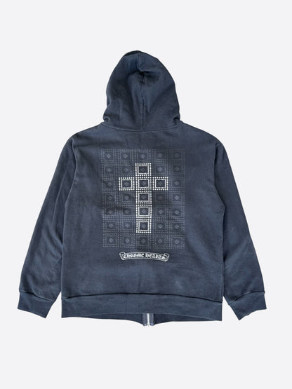 Chrome Hearts Black & White Cross Logo Zip Up Hoodie