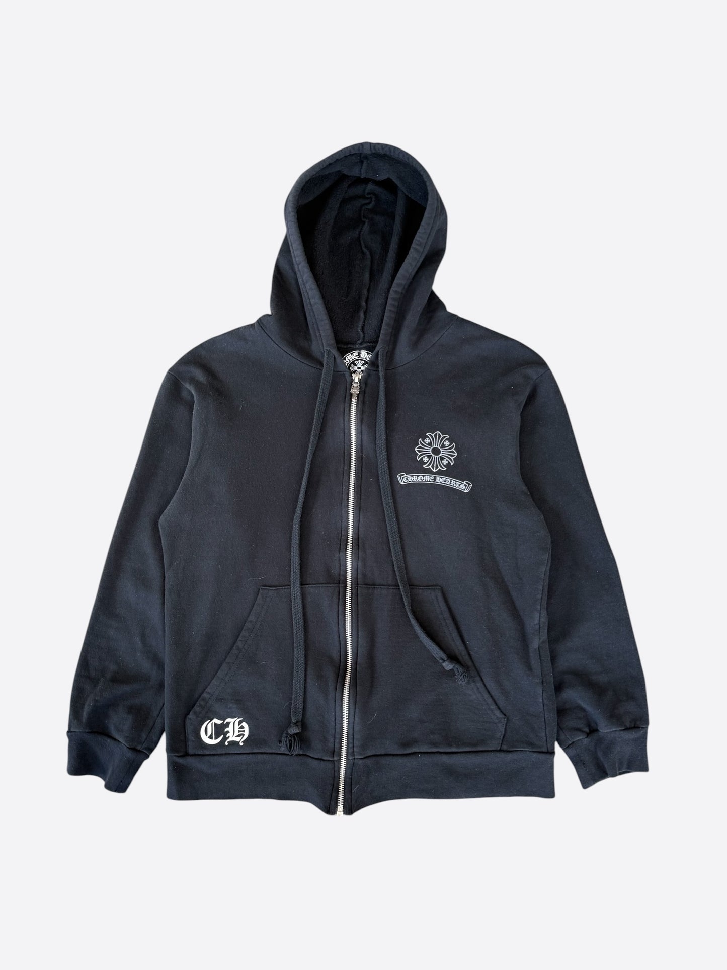 Chrome Hearts Black & White Cross Logo Zip Up Hoodie