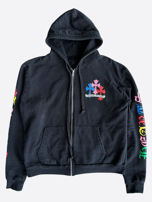 Chrome Hearts Black Multicolor Cross Zip Up Hoodie