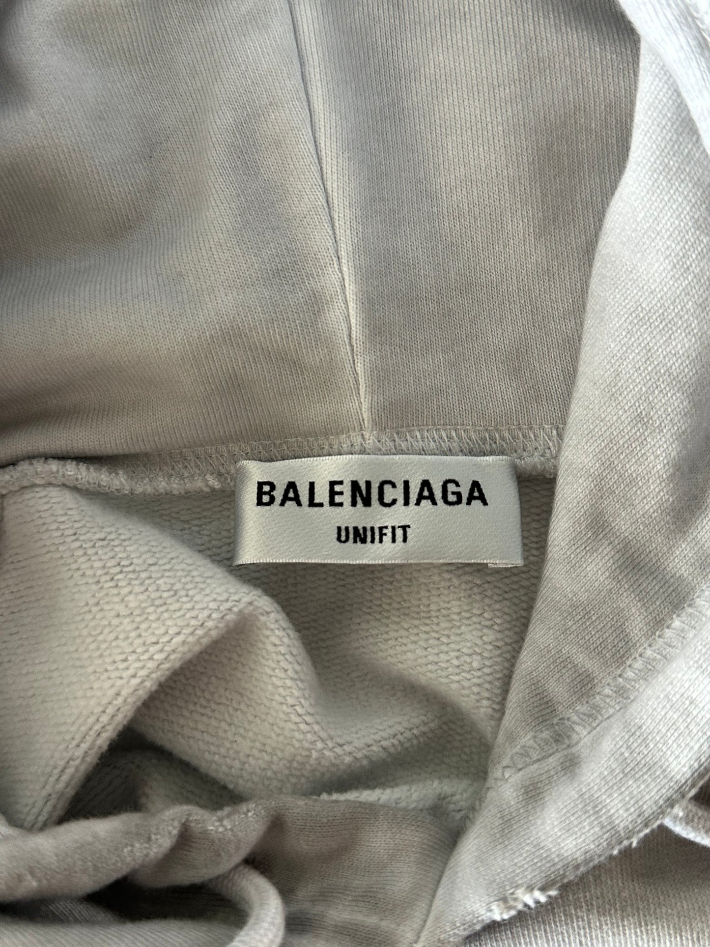 Balenciaga Grey & Red Metal Logo Distressed Hoodie
