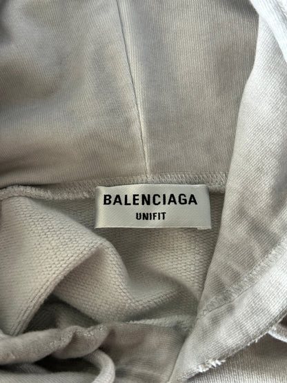 Balenciaga Grey & Red Metal Logo Distressed Hoodie