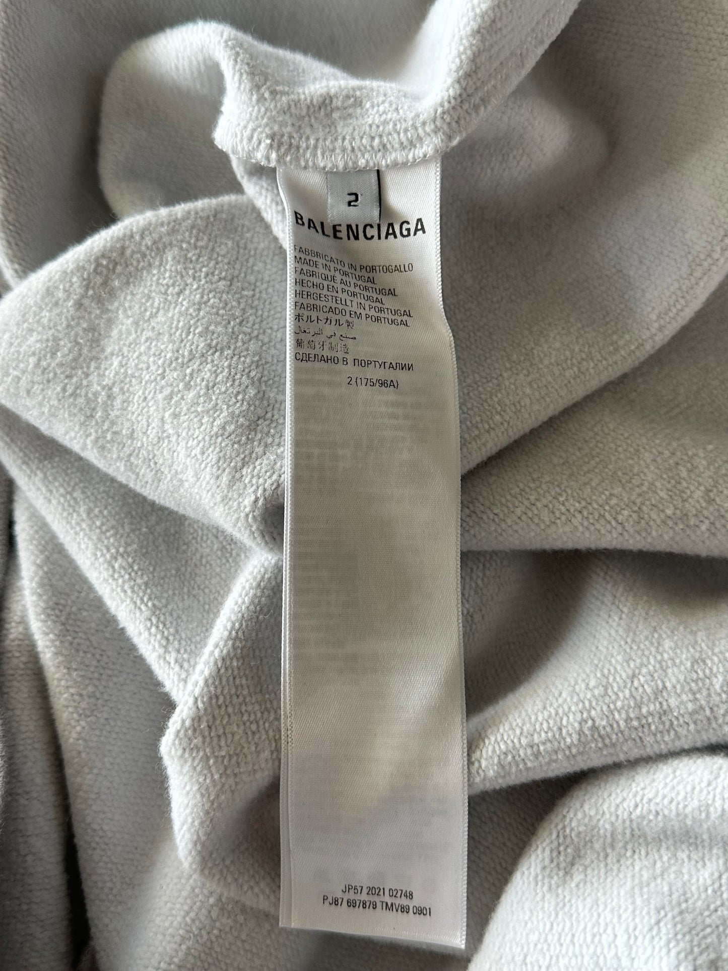 Balenciaga Grey & Red Metal Logo Distressed Hoodie