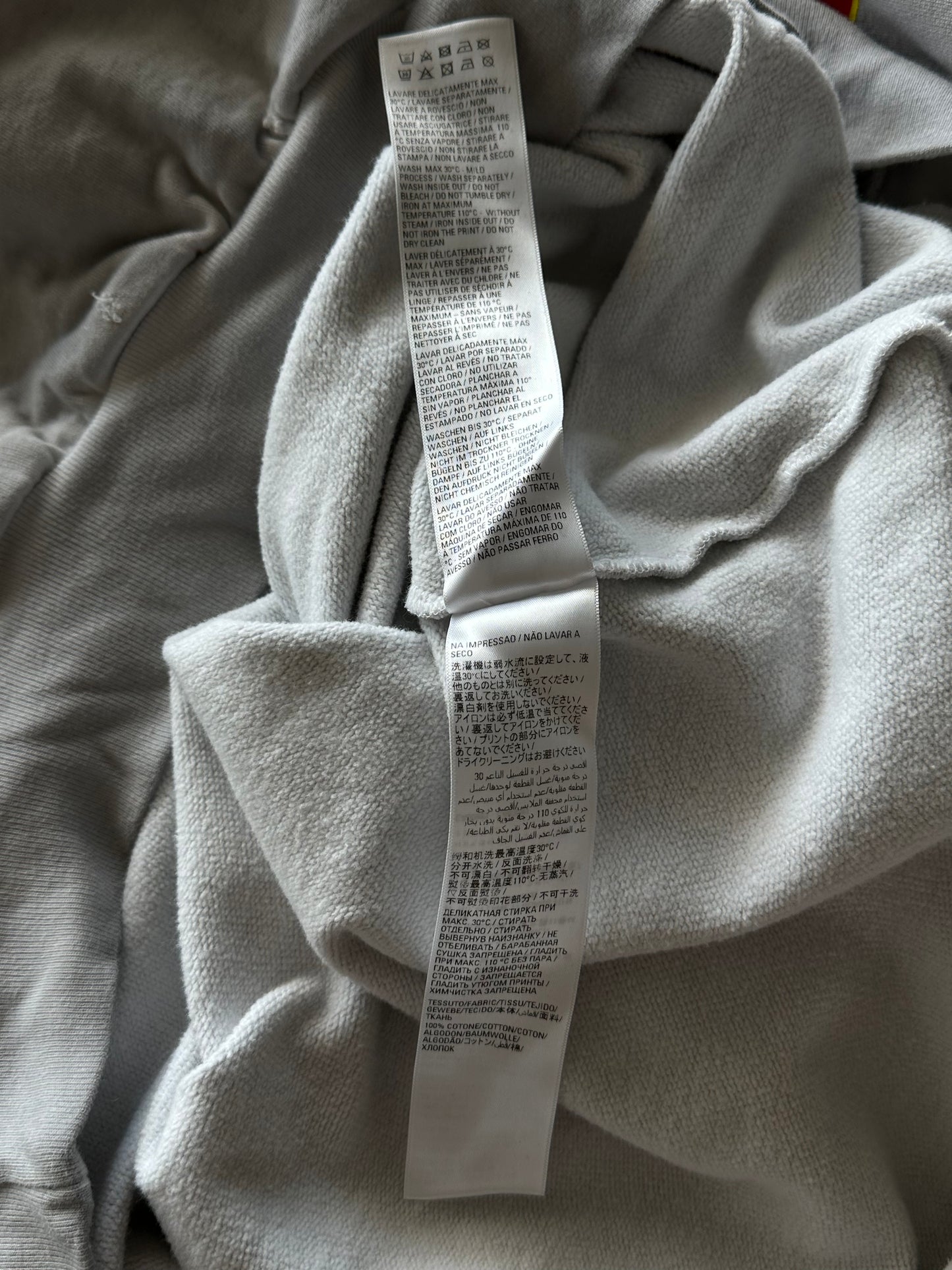 Balenciaga Grey & Red Metal Logo Distressed Hoodie