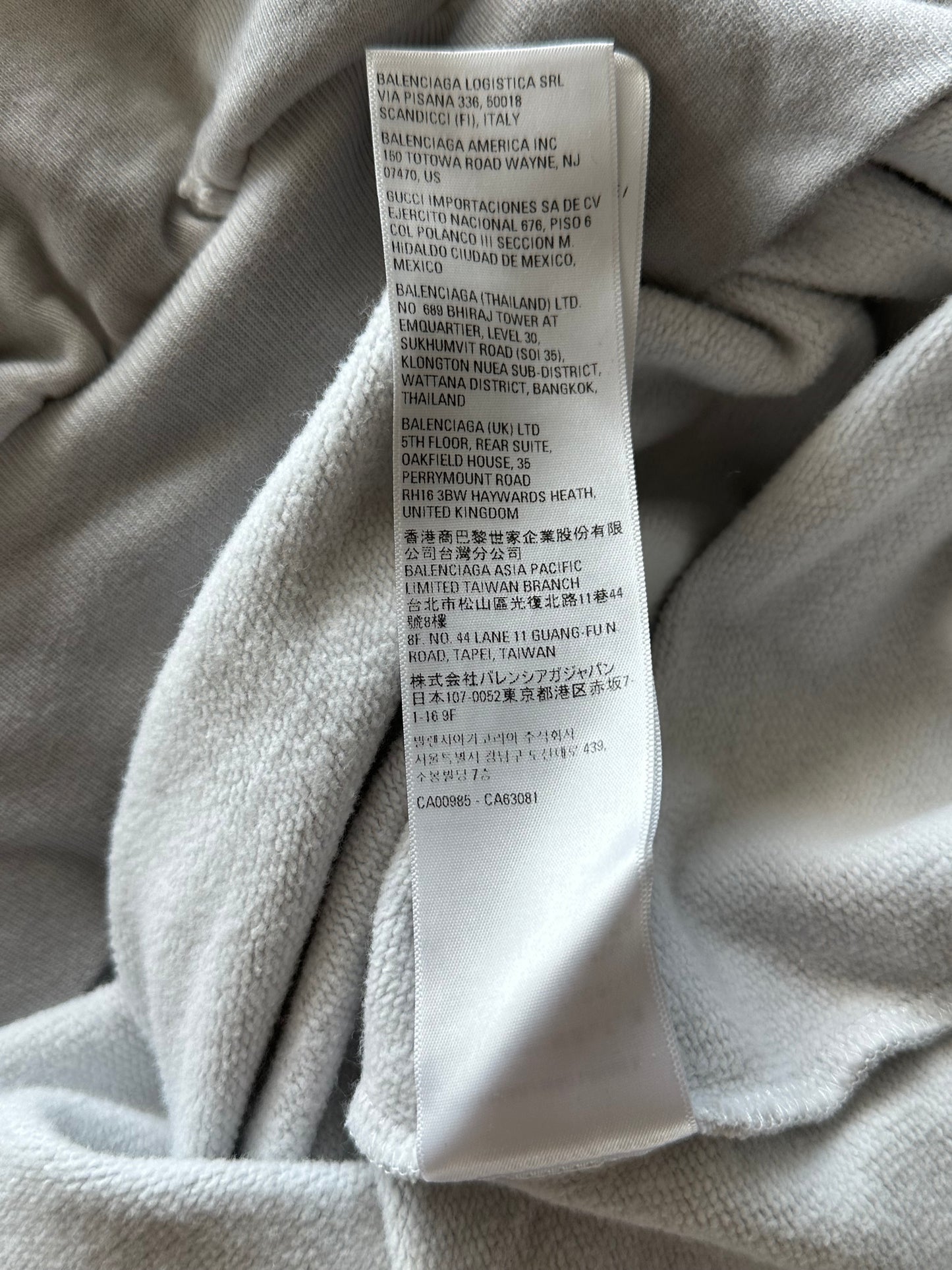 Balenciaga Grey & Red Metal Logo Distressed Hoodie