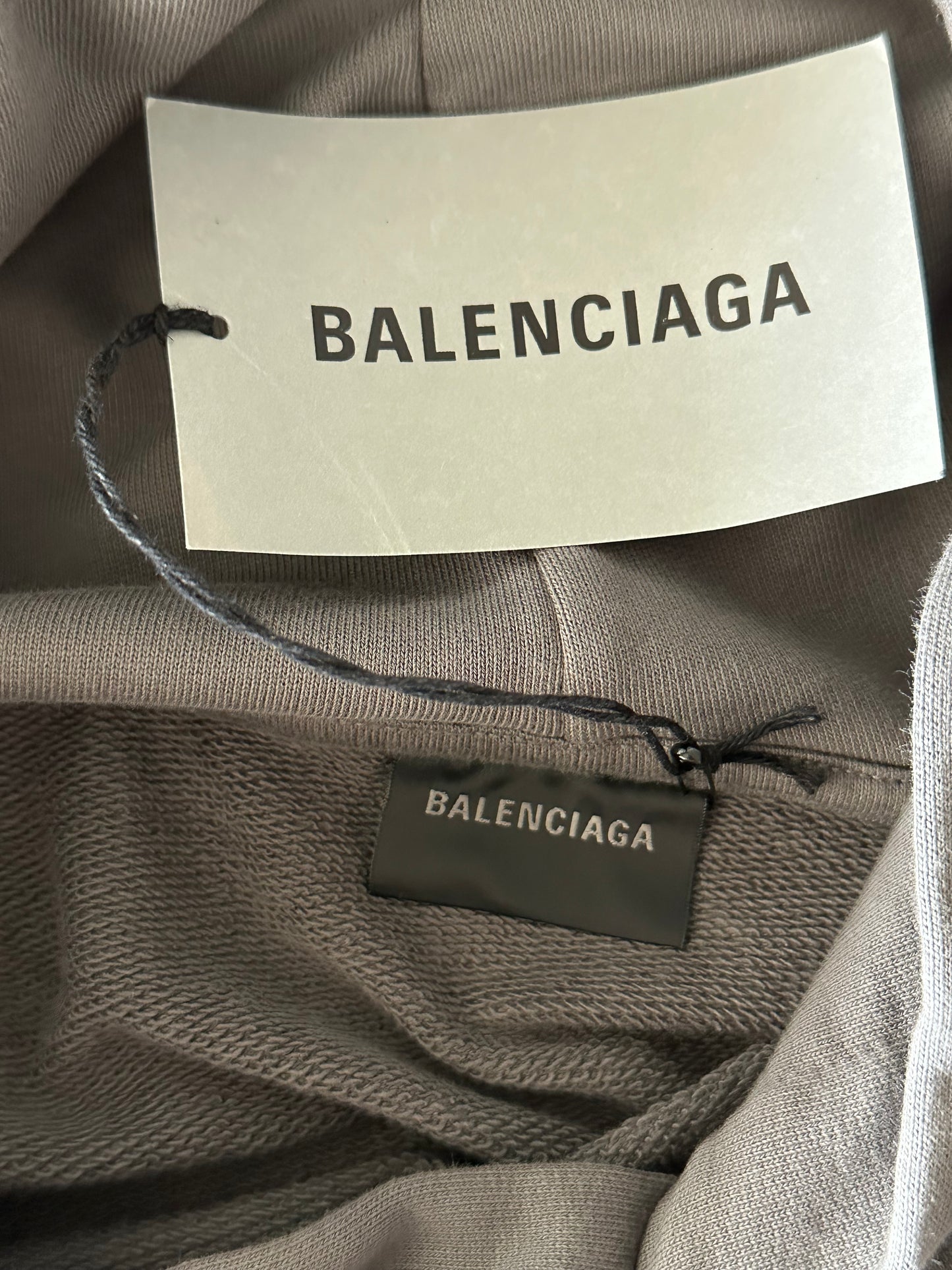 Balenciaga Grey & Black Embroidered Logo Hoodie