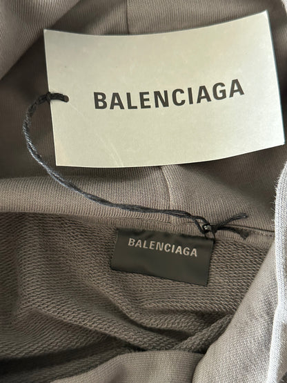 Balenciaga Grey & Black Embroidered Logo Hoodie