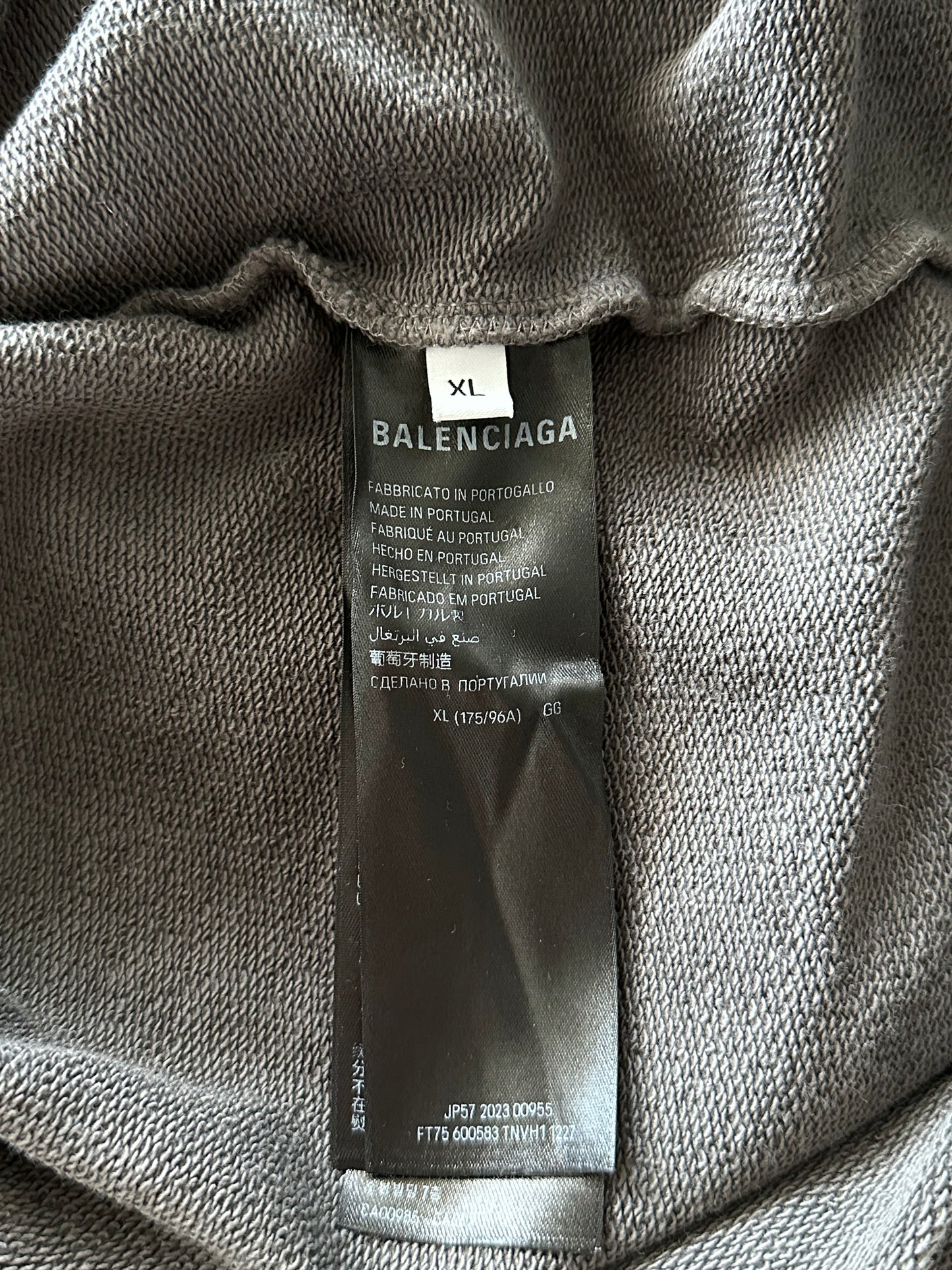 Balenciaga Grey & Black Embroidered Logo Hoodie