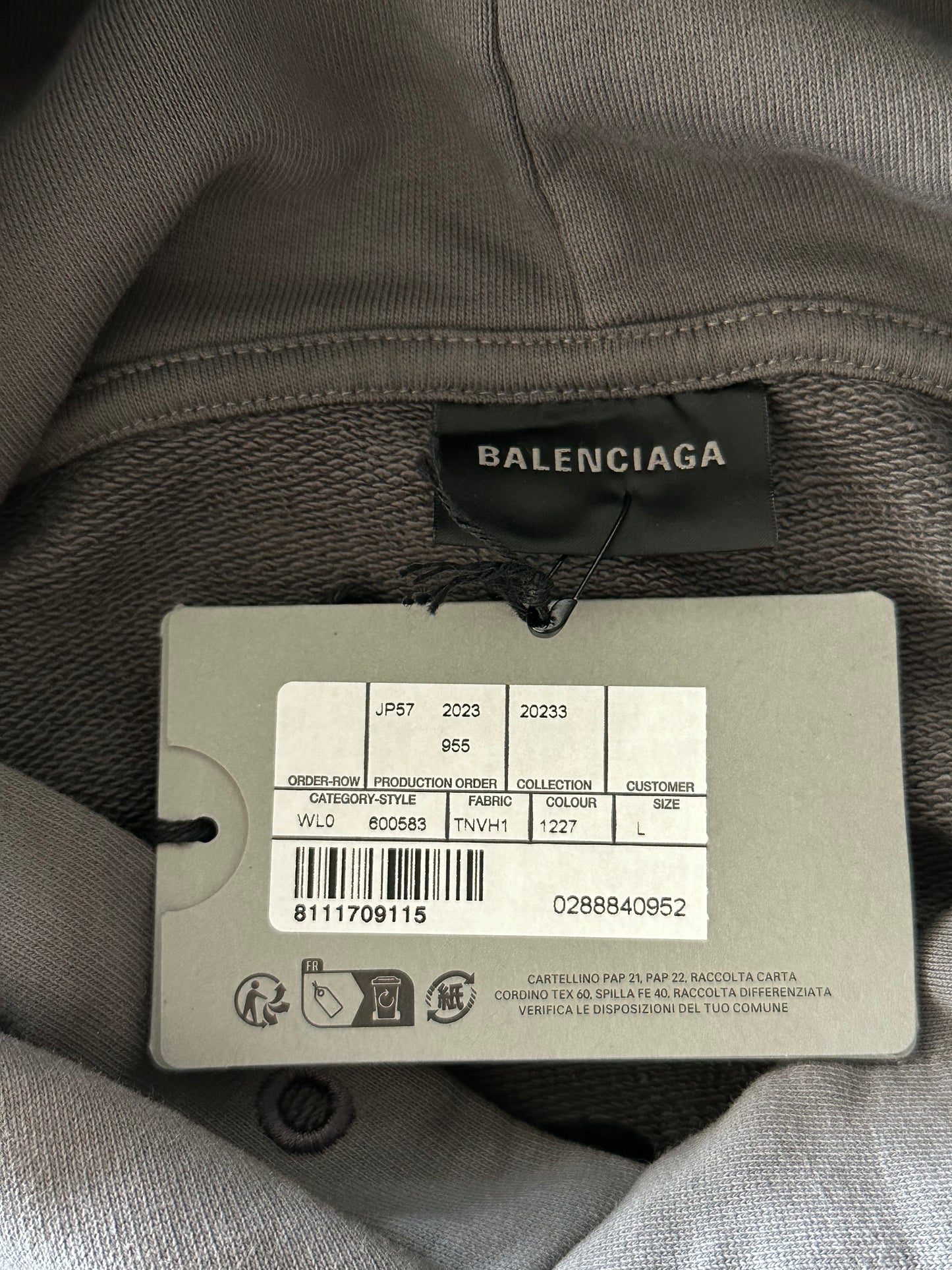 Balenciaga Grey & Black Embroidered Logo Hoodie