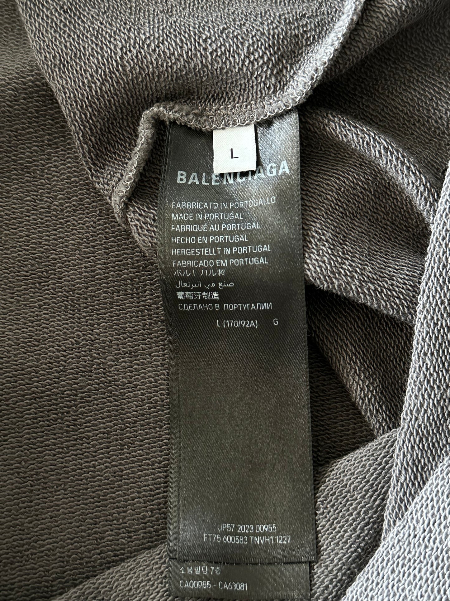 Balenciaga Grey & Black Embroidered Logo Hoodie