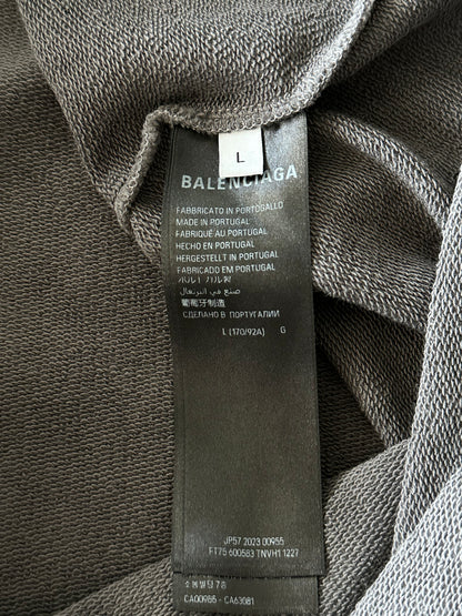 Balenciaga Grey & Black Embroidered Logo Hoodie