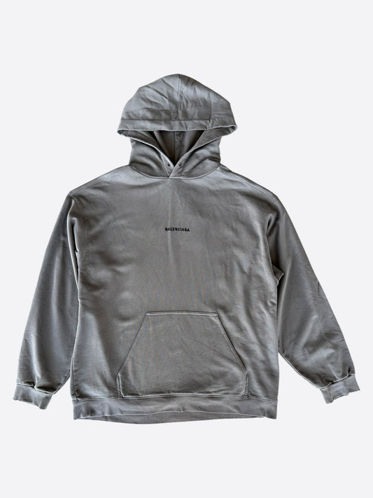 Balenciaga Grey & Black Embroidered Logo Hoodie