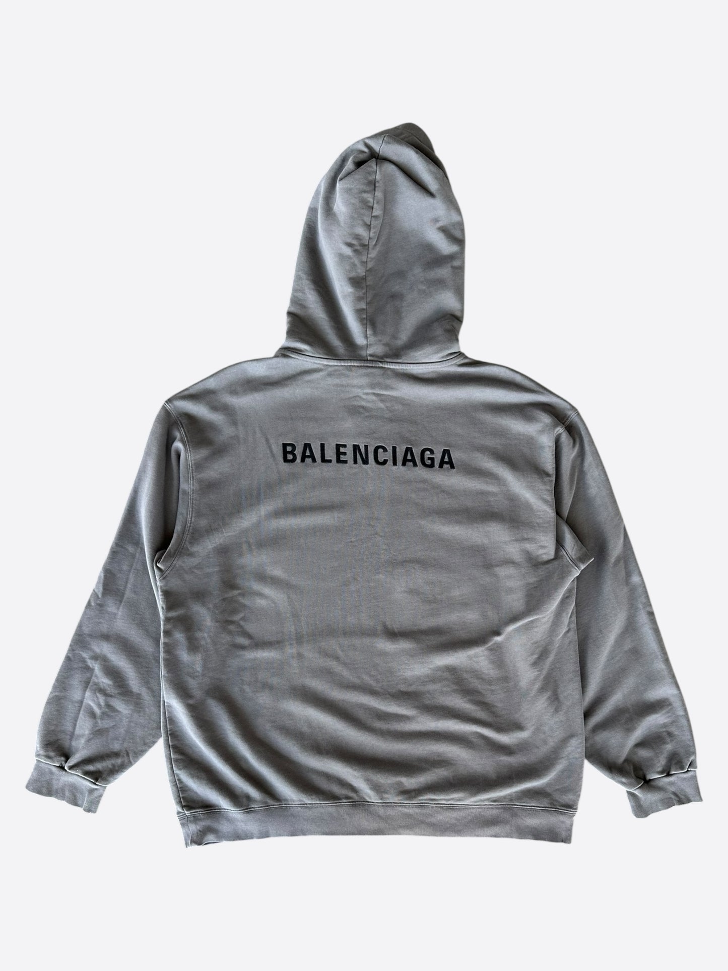 Balenciaga Grey & Black Embroidered Logo Hoodie