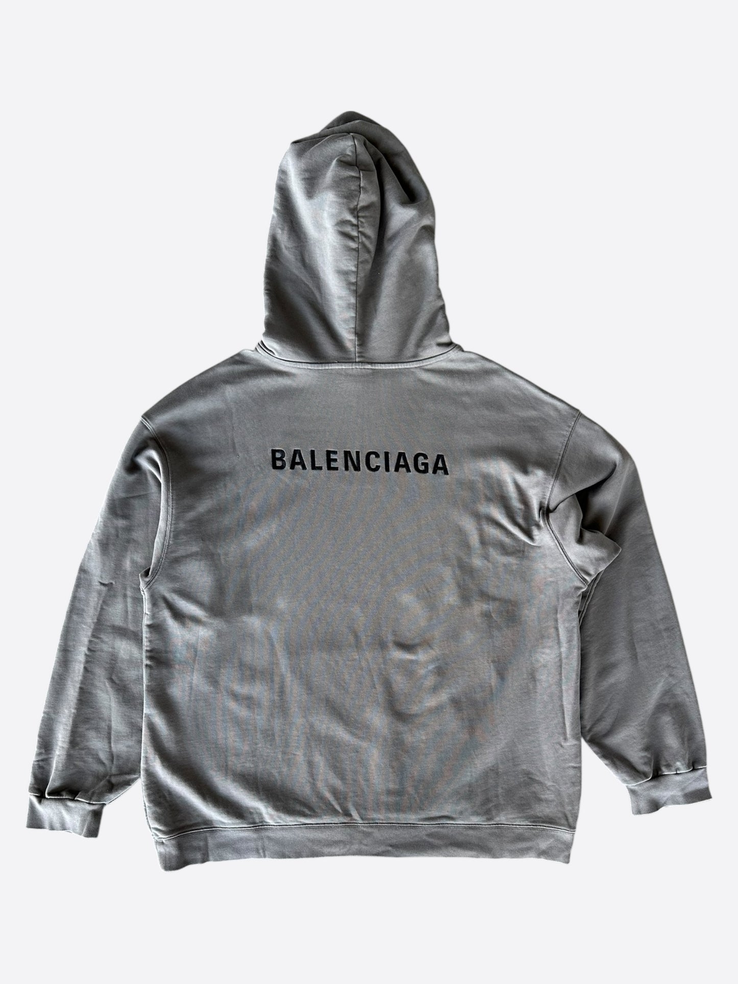 Balenciaga Grey & Black Embroidered Logo Hoodie