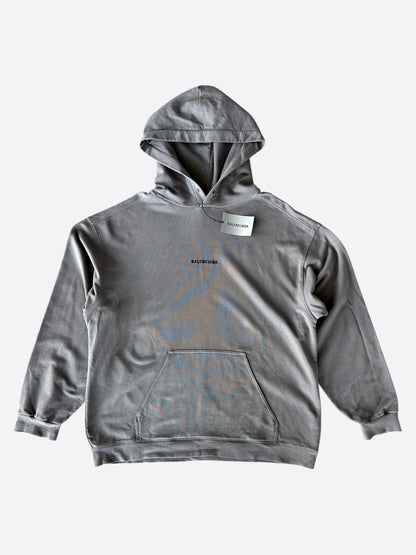Balenciaga Grey & Black Embroidered Logo Hoodie