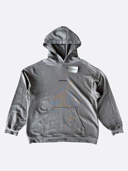 Balenciaga Grey & Black Embroidered Logo Hoodie