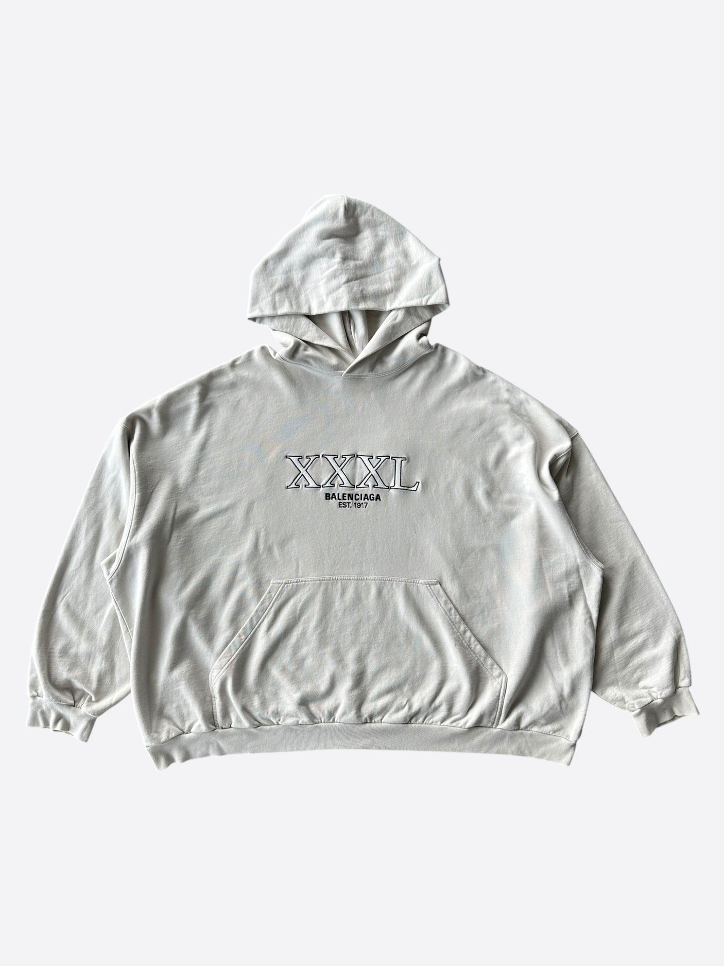 Balenciaga Beige XXXL Embroidered Logo Hoodie