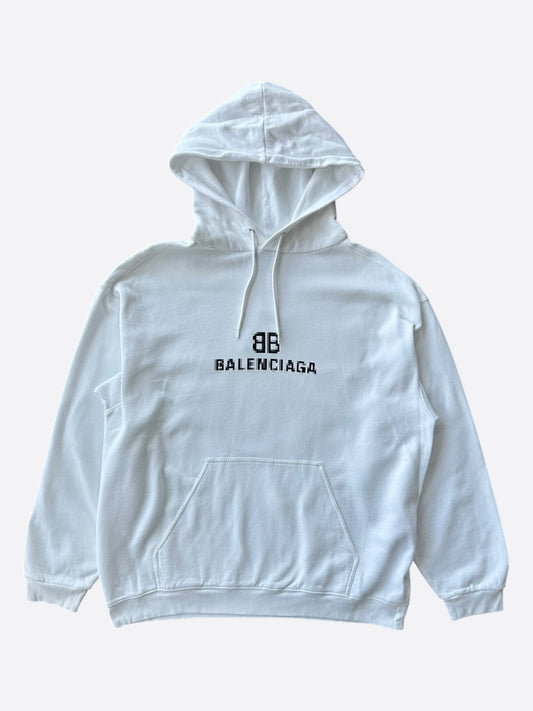 Balenciaga White & Black Pixel Logo Hoodie